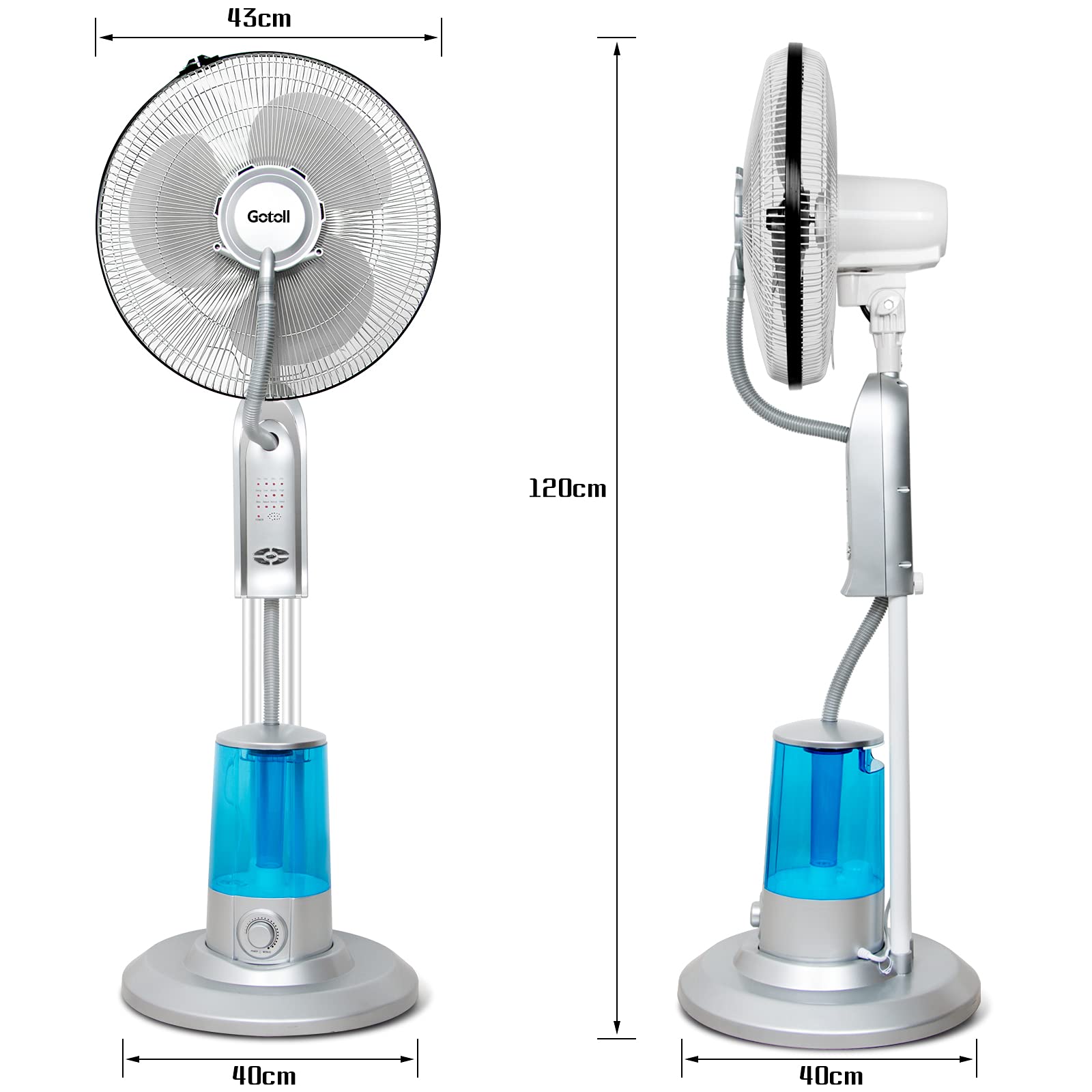 Ventilateur Brumisateur 2 en 1 sur Pied avec Télécommande, Argent | Humidificateur 3.2L, Rafraichisseur d'air, Minuterie, Fan Oscillant, Pour Chambre Bureau