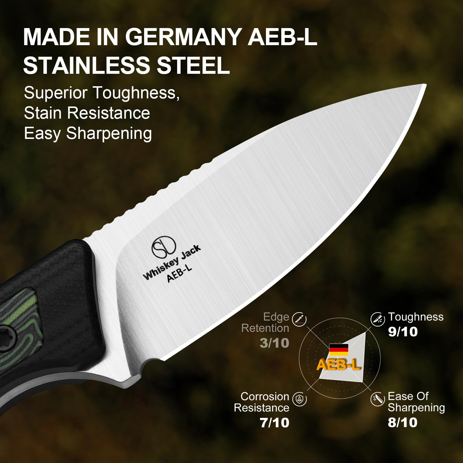 Kizer Whiskey Jack Überlebensmesser mit Kydex Scheide, 5,22 cm Drop-Point AEB-L Klinge Messer mit Schwarzer & Grüner G10- und Damaszener-G10 Griff, EDC Messer für Camping 1108A3