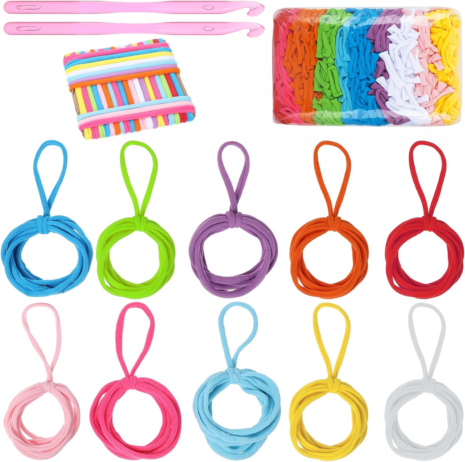 1000pcs Weaving Loom Loops with 10 Rainbow Color Potholder Loops for 7 Inch Loom Potholder Looms Bands DIY Refill Loop Durable Nylon Craft Bands for Kids Adults DIY Christmas Birthday Gifts