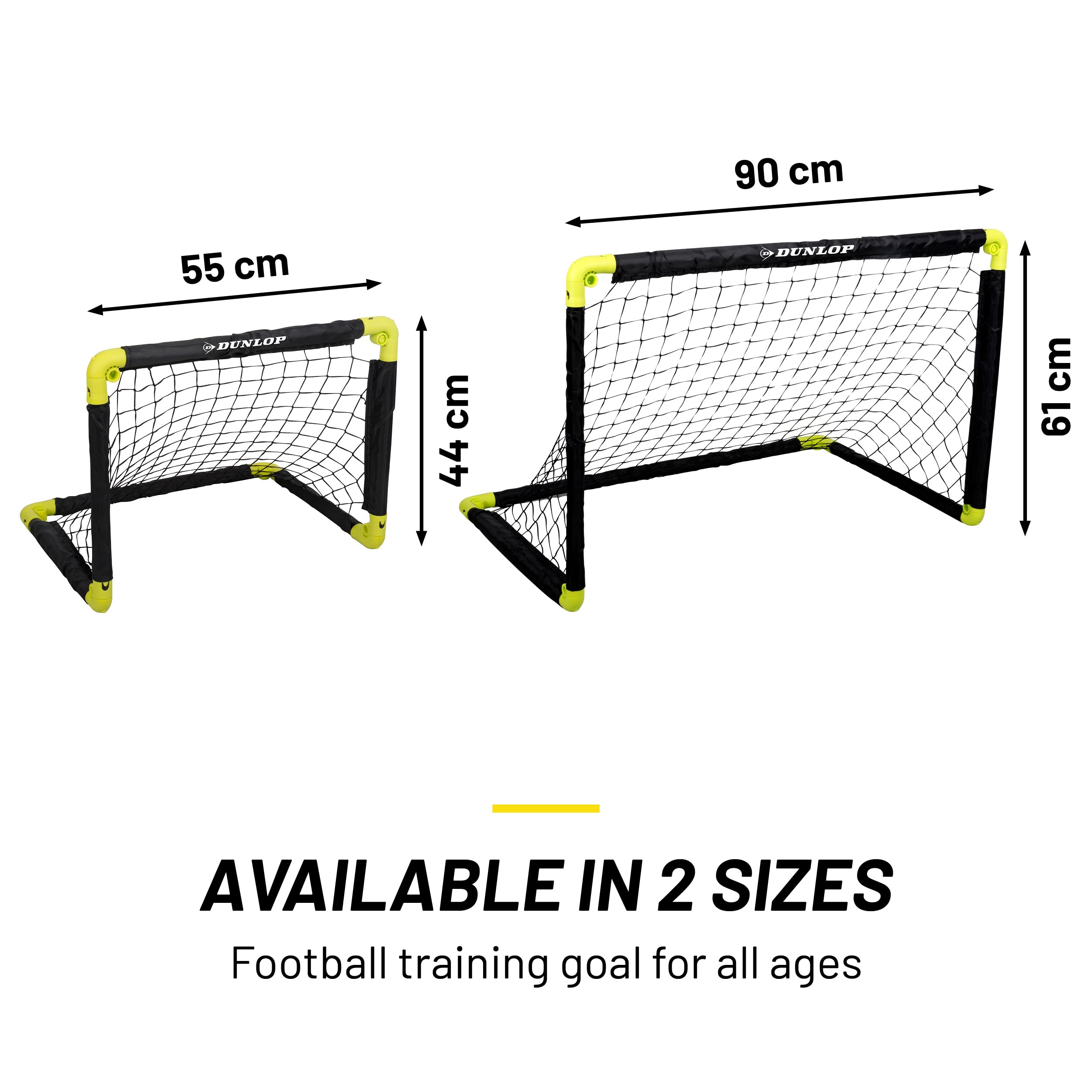 Dunlop Porta da calcio 50 x 44 x 44 cm Set di 2 Mini porta pieghevole Nero Giallo