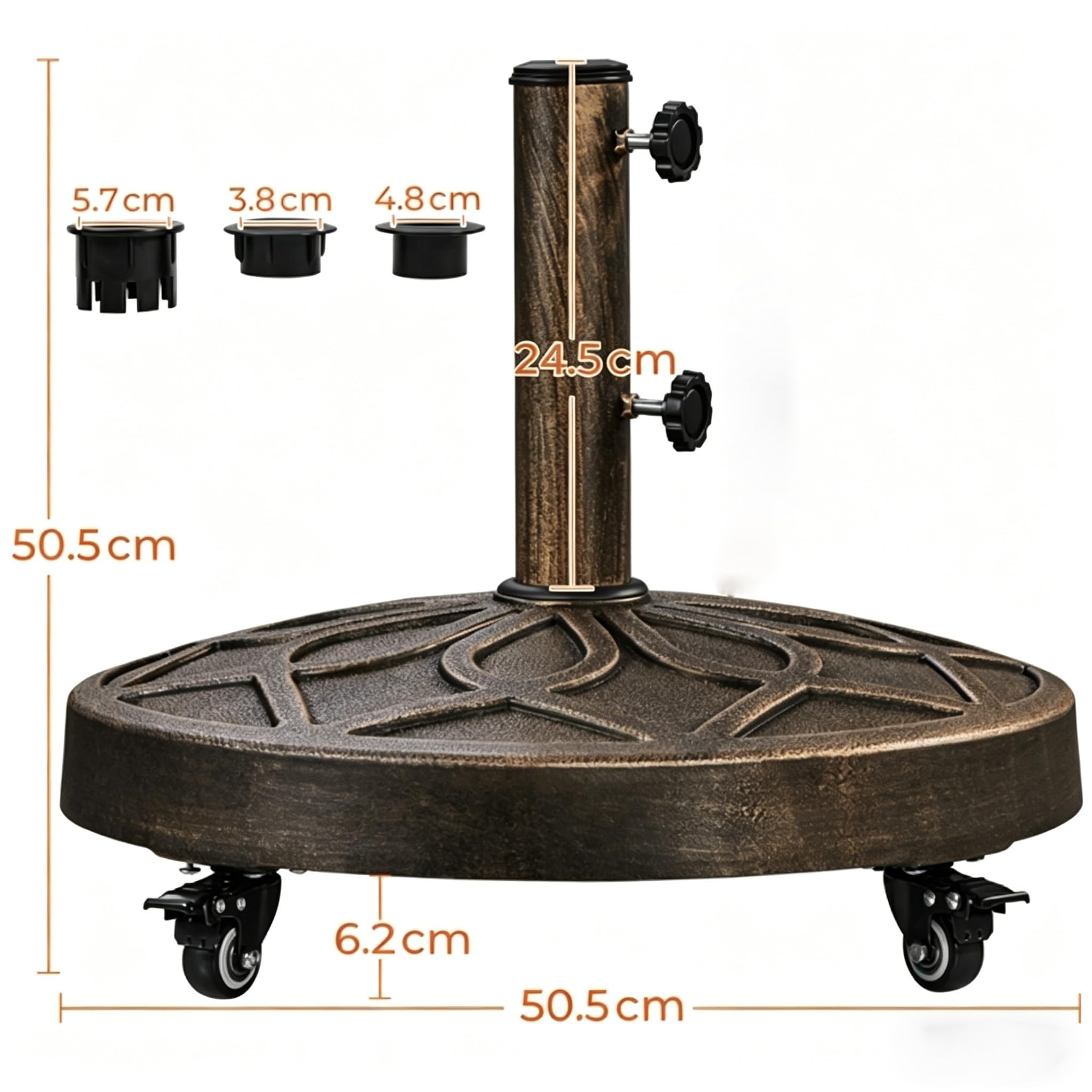 Yaheetech Pied de Parasol à roulettes 21 kg Base de Parasol Lourde en Résine Auto-lestée Style Rétro pour Mât de Ø 3,8/4,8 cm Extérieur Bronzé