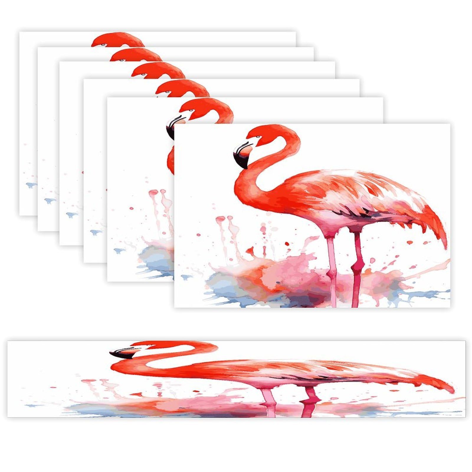 Watercolor Flamingos Table Runner and Placemats Set of 6 Wipe Clean Heat Resistant Table Mat with Table Runner Decorations Flax Linen Place Mat Set for Home Kitchen Party Supplies