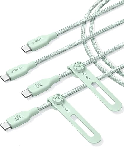 Anker Cable USB C a USB C (240 W, 6 pies, paquete de 2), cable de carga USB C bio-trenzado, carga rápida para iPhone 1515 Pro, MacBook Pro 2020,