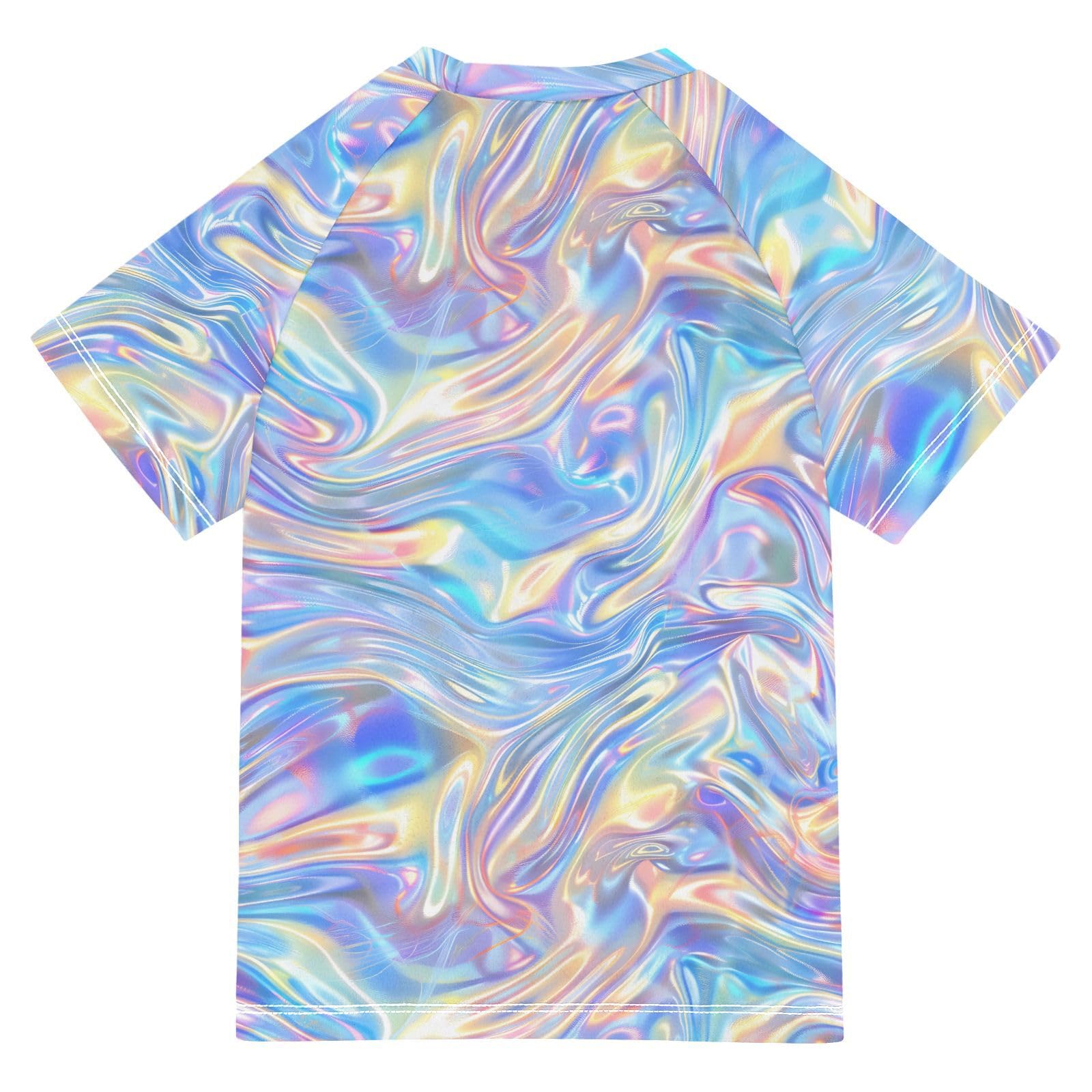 Boys Rash Guard Short Sleeve Swim Shirts for Boys Holographic Print Sun Protection 7-8T