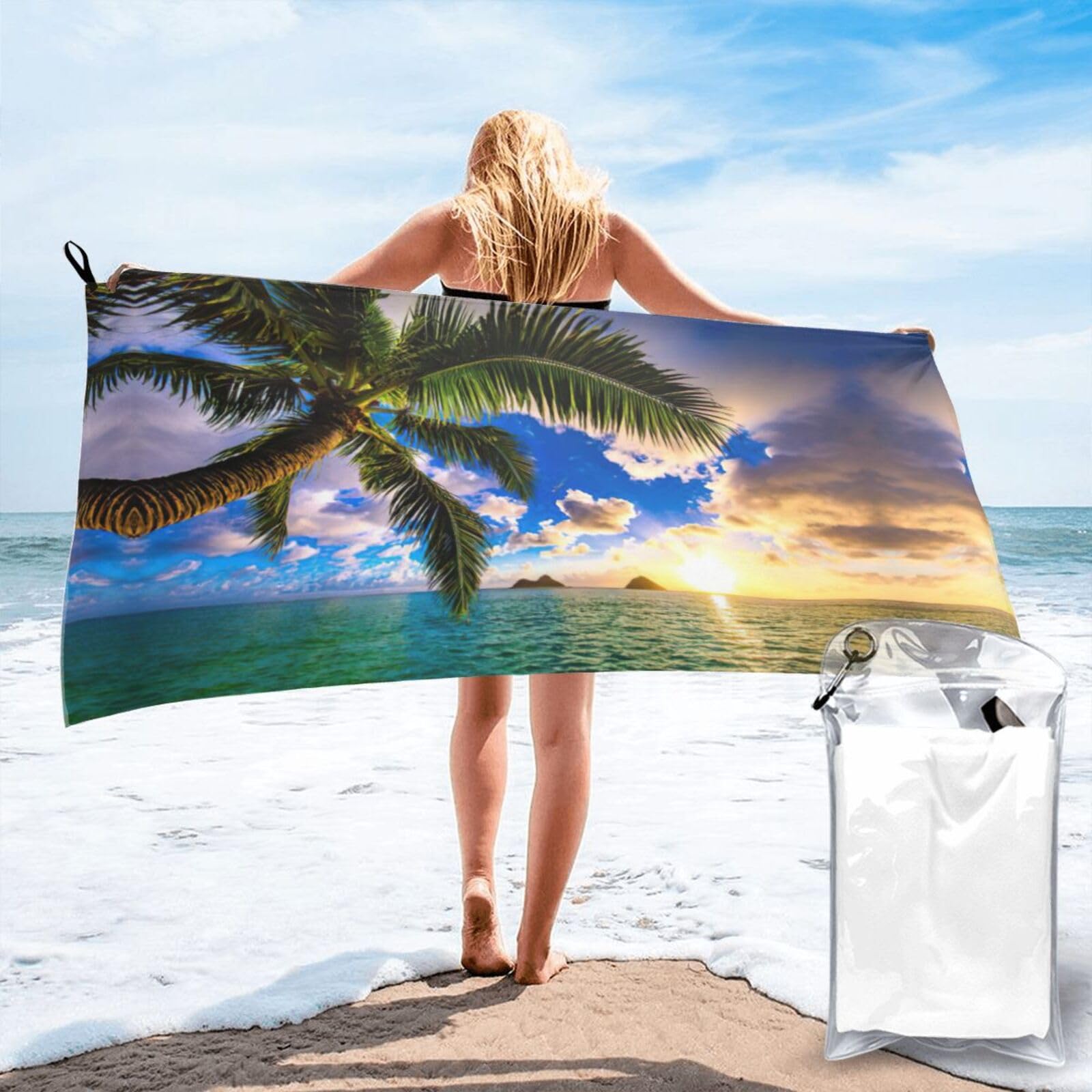 WYCZHY Beautiful Sunrise Ocean Print Beach Towel Soft Quick Dry For Spa Pool Gym Vacation Travelers Women Men Adults Sauna Gift