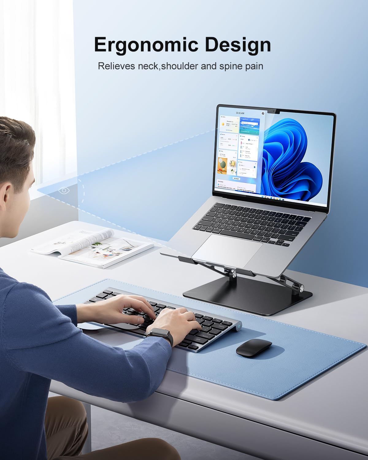 JOIOT Supporto regolabile per computer portatile, ergonomico, in alluminio, per scrivania, portatile, compatibile con laptop e tablet da 10 a 17,3 pollici, nero