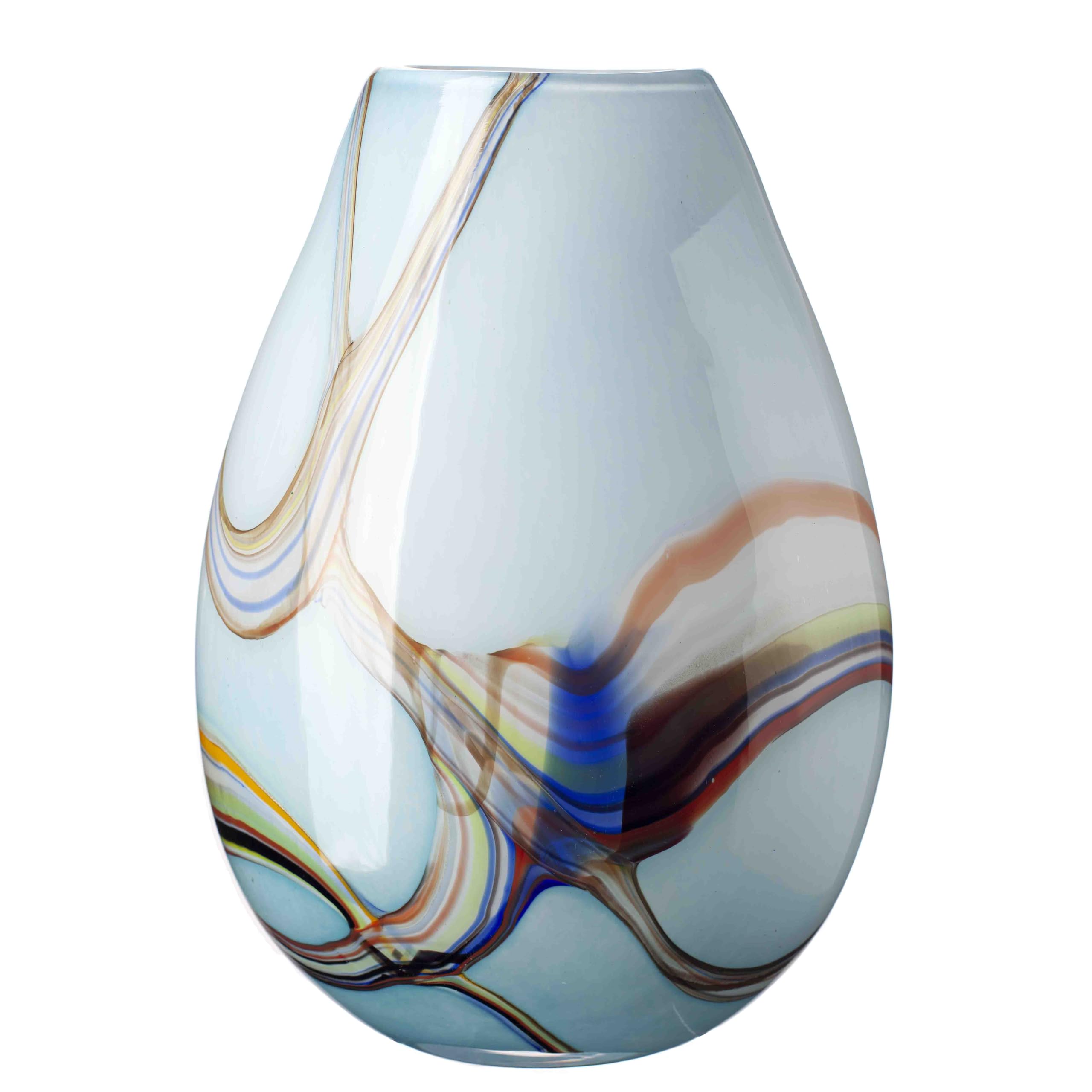 Amelia Art Glass Turquoise & Multi-Colour Glass Oval Vase In Blue & Multi Coloured - Oceanic (H30cm)