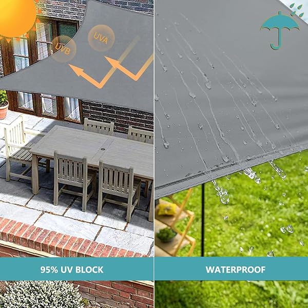 Voiles Ombrages Imperméable Rectangulaire 2.5x4M Bâche dombrages,Voiles Solaire,Pare-Soleil Jardin Balcon 100% Toiles Ombrages UV Protection pour Patio Terrasse Extérieur avec Oeillets et Cordons - 3