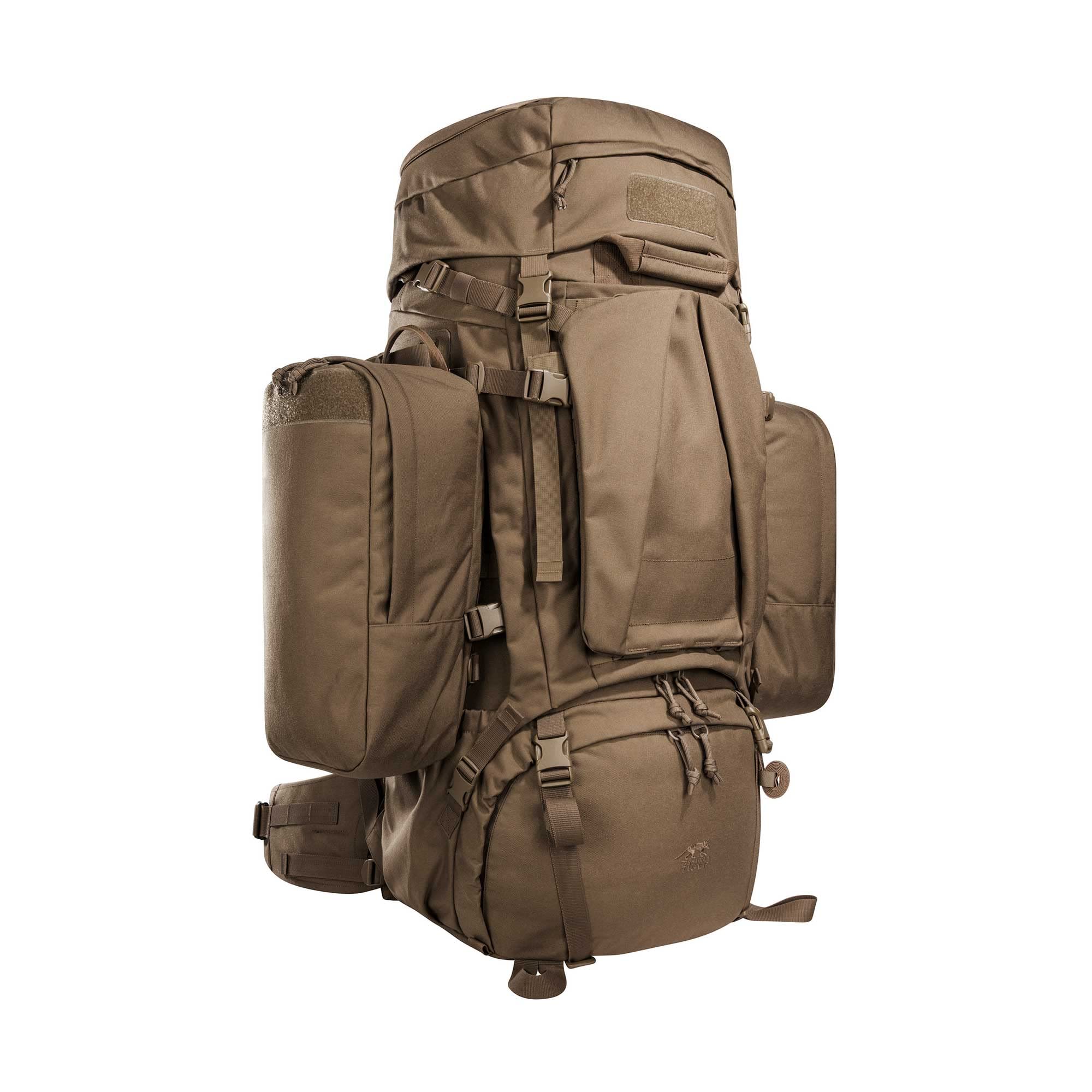 Tasmanian Tiger TT Mil OPS Pack 80 + 24 Sac à dos militaire pour homme compatible Molle avec poches latérales amovibles 104 litres pour l'extérieur, Bushcraft, Coyote Brown