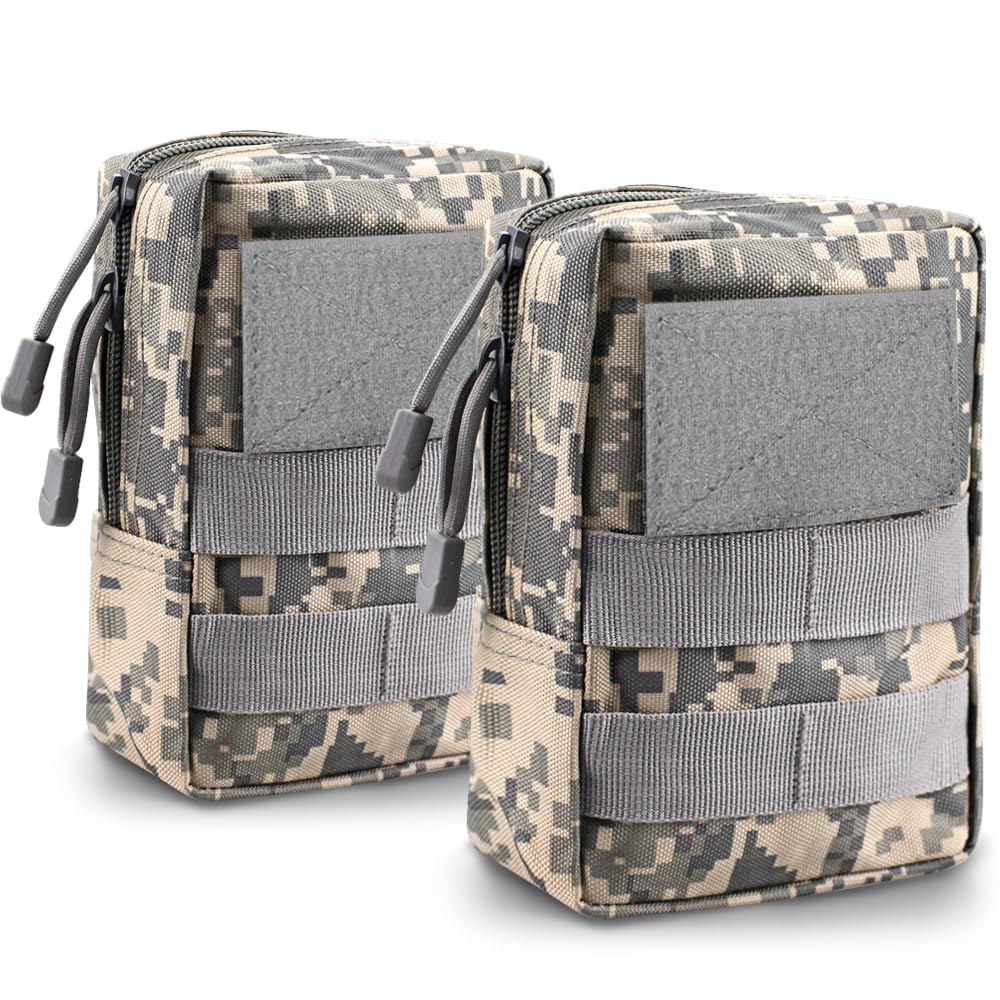 Monoki Molle Pouches, 2 Pack Tactical Waist Bag Water-Resistant EDC Small Pouch Bags with D-Ring Hooks