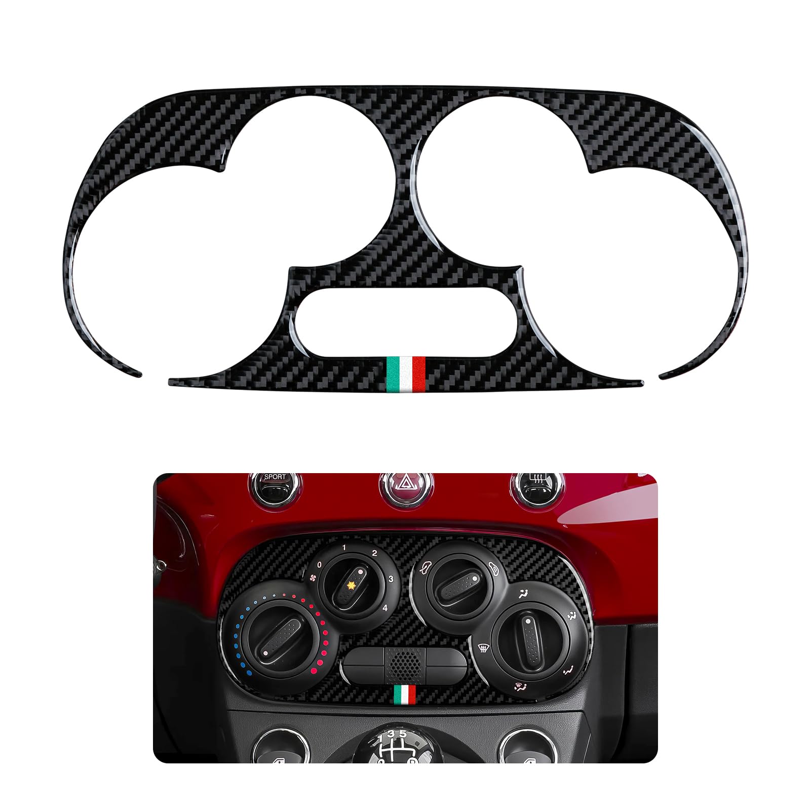 Auto Bedienelemente Klimaanlage Aufkleber Cover Kohlefaser Trim Kompatibel mit Fiat 500/500C (2007-2024)/500e (2009-2019) Abarth 500/500C (2008-2015)/595/595C (2014-2024)/695/695C Zubehör (A)