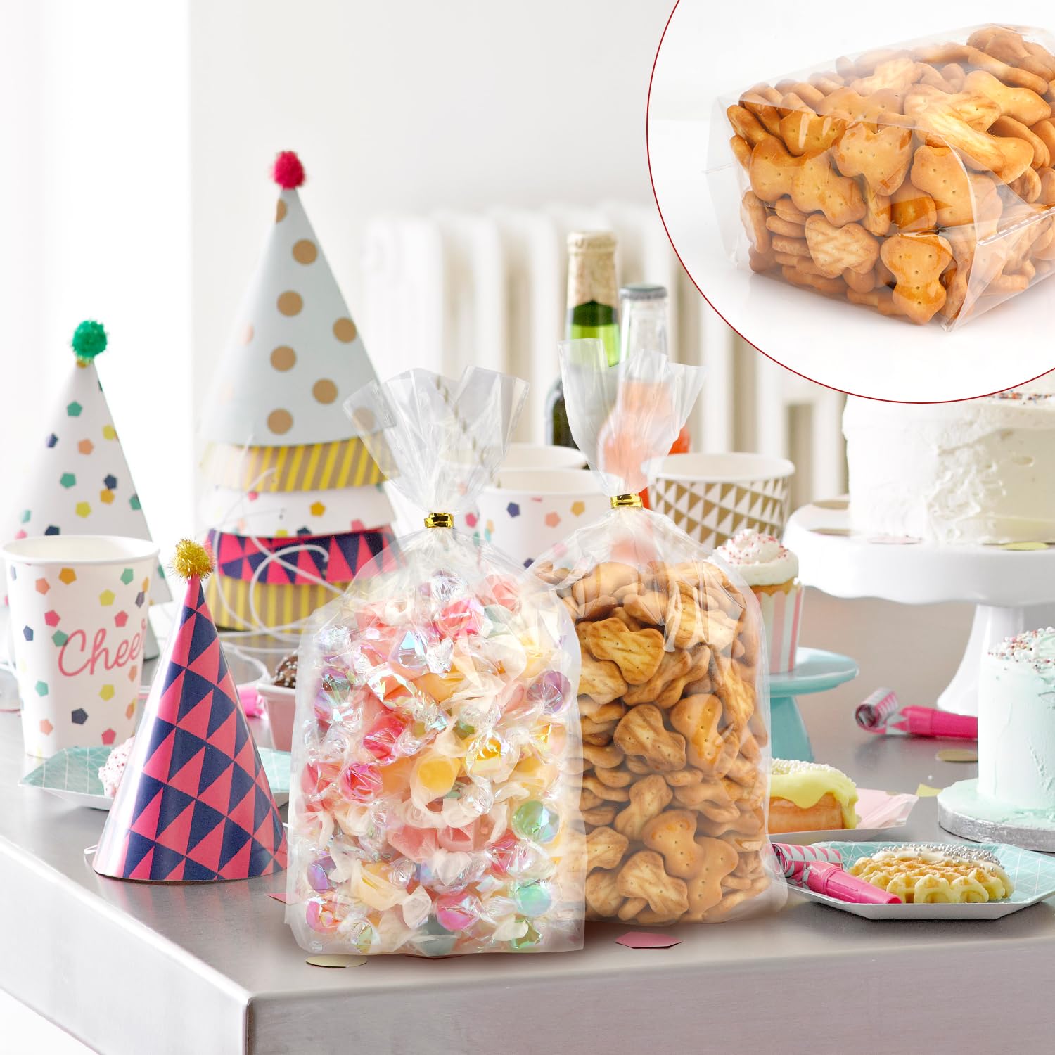 Sacchetti Trasparenti Per Confezioni 15x23cm - 50 Pezzi Con Fascette Metalliche Per Confetti E Caramelle - Foto 13