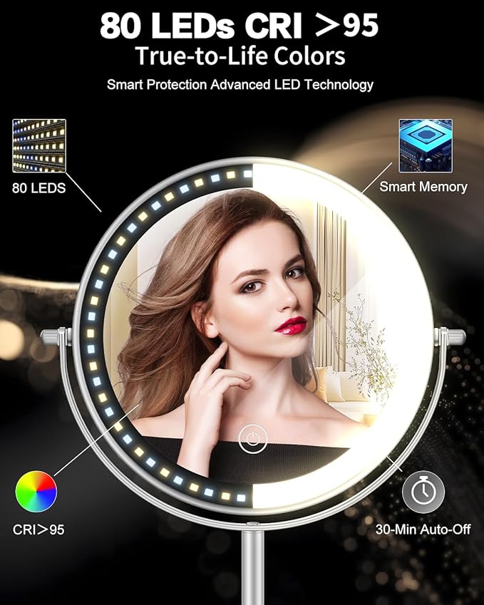 Espejo de Maquillaje VFD con Luz Ajustable 30X/1X y Base Regulable miniatura 7