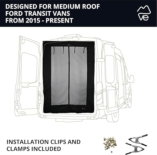 Miniatura 13 de VanEssential Pantalla mediana para puerta trasera para techo diseñado para Ford Transit - Cierre de cremallera central