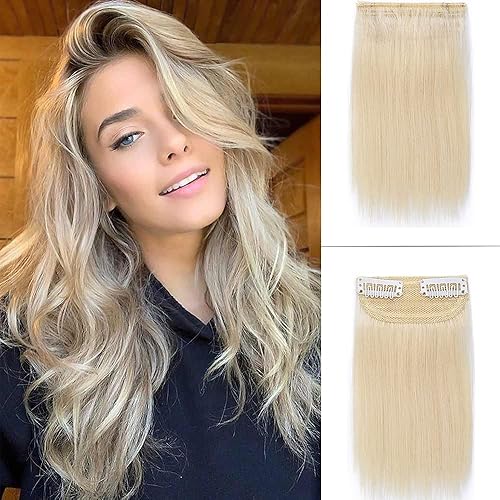 Benehair Extensiones de cabello grueso que añaden volumen de 6 pulgadas, rubio platino para mujer, cabello humano real, una pieza, horquilla