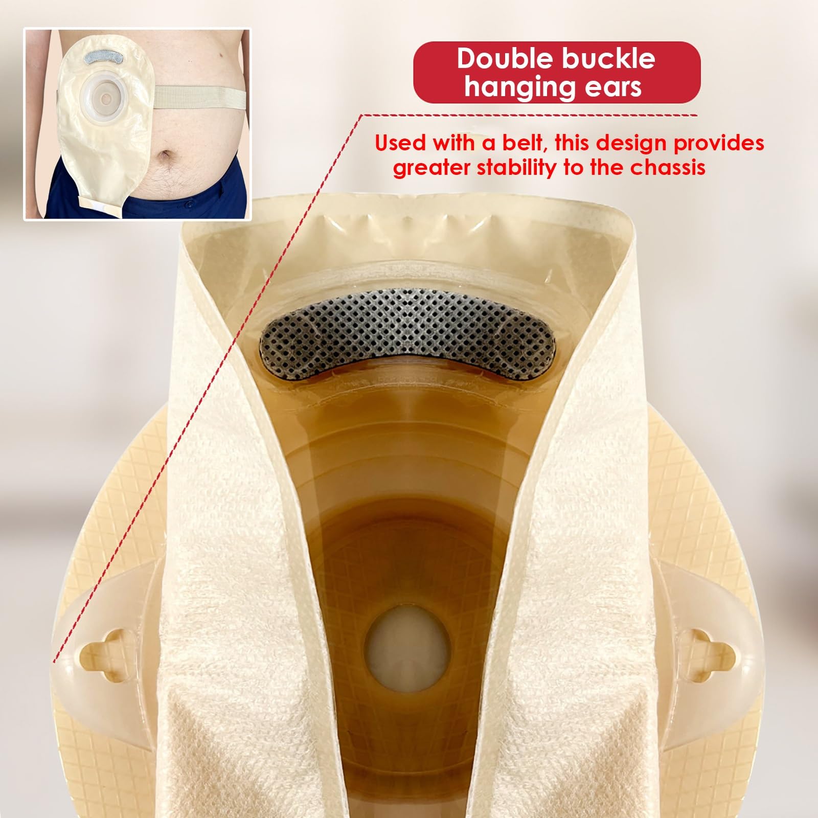 10 Bolsas de Colostomía Convexas de Una Pieza, Bolsas de Ostomía, Suministros para Ostomía, de 15 a 45 mm, Recortables a Medida con Cierre de Gancho y Bucle, Incluye un Cinturón