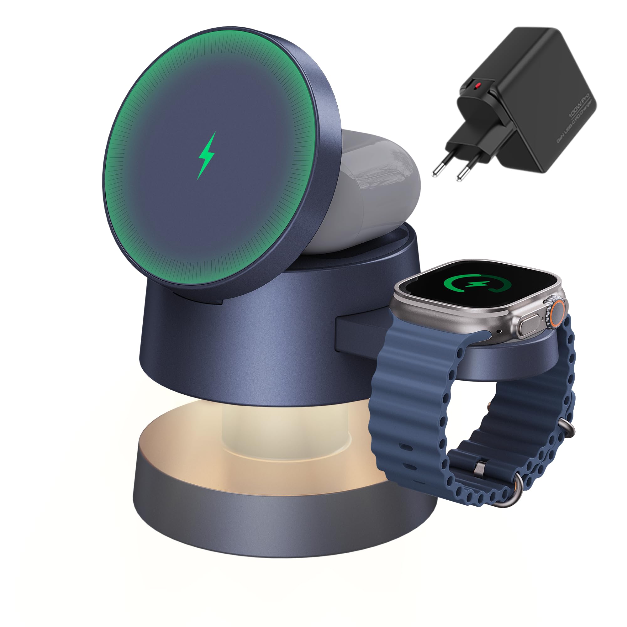 iVANKY Caricabatterie Wireless 4 in 1 con Luce Notturna Caricatore 33W | per MagSafe Charger Stazione di 3 in 1 Ricarica Rapida per iPhone 17/16/15/14/12/11, Apple Watch Ultra, AirPods