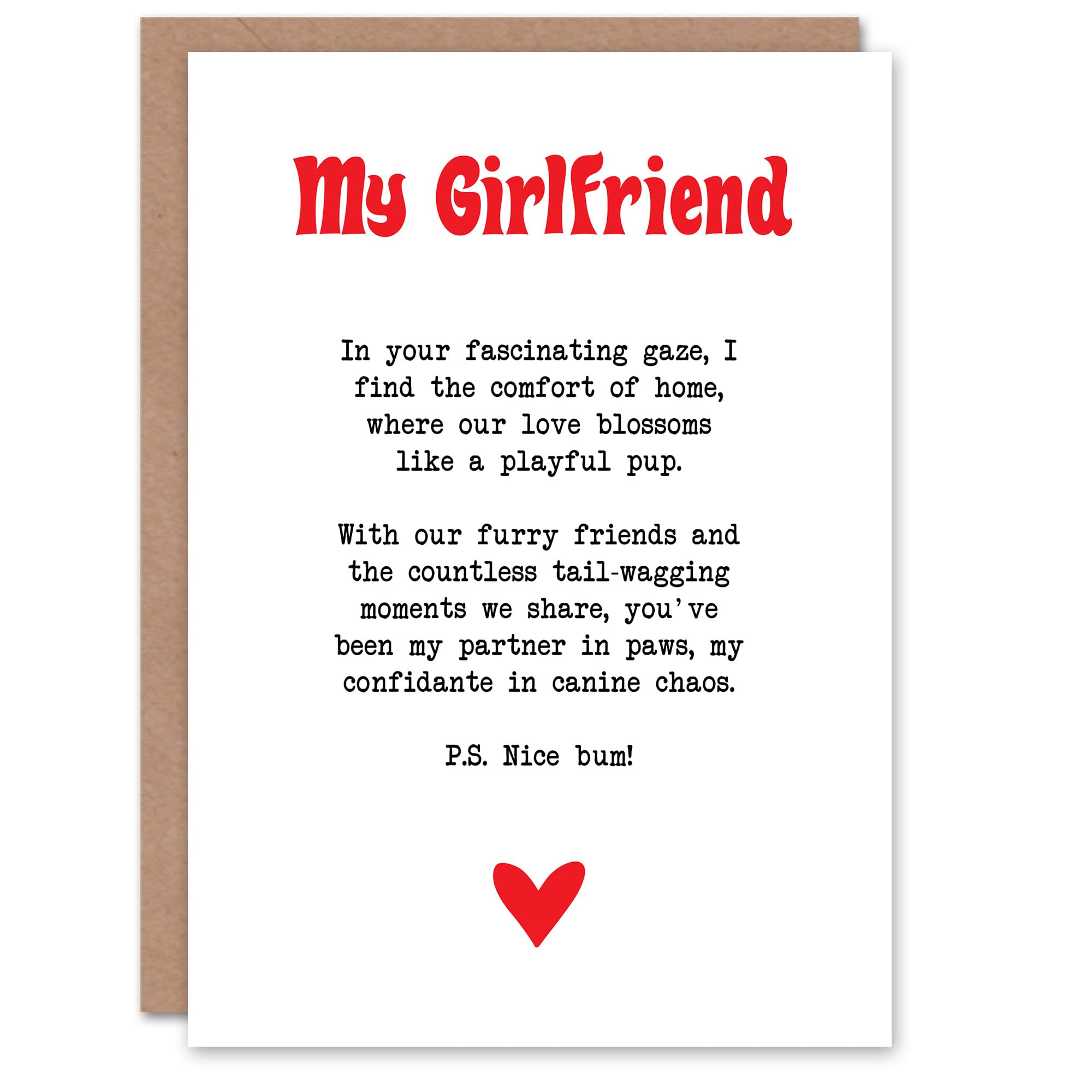 Artery8 Greeting Card Love Poem Dog Lover Girlfriend Romantic Poetry For Her Woman Valentine's Day Card