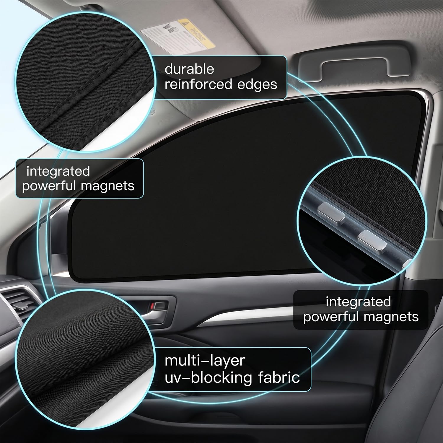 Parasole Auto Magnetici 2 Pezzi, Tendine con 10 Magneti, Oscuranti Finestrini Anteriori Protezione UV, Tessuto Nero