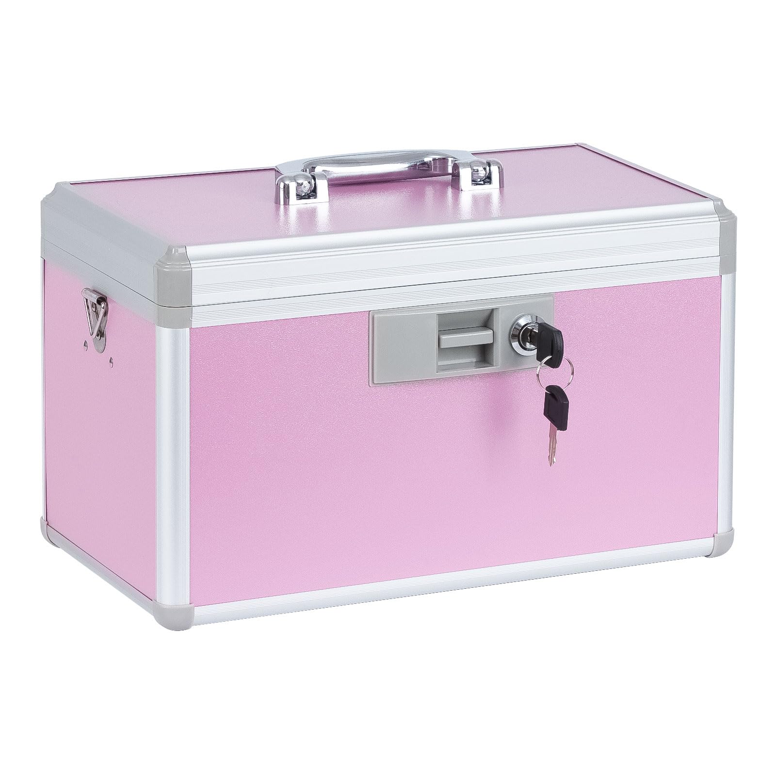 14" Medicine Lock Box, First Aid Safe Medication Storage Box,Aluminum Daily Medicine Cabinet,Key Medication Locking Storage Box for Family Use,14" x 7.9" x 8.7", Pink
