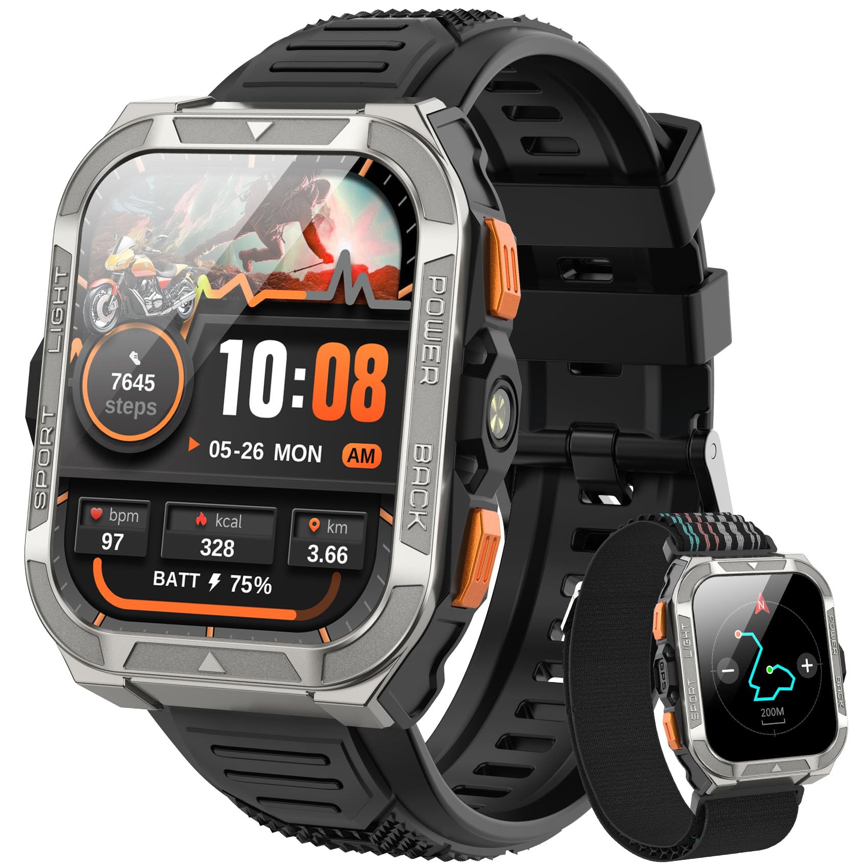 Blackview Smartwatch Uomo, Orologio Intelligente Fitness con Chiamate Bluetooth, 1.91" GPS Smartwatch Militare Uomo 115+ Modalità Sportive, Cardiofrequenzimetro, SpO2, Torcia, Bussla per Android iOS