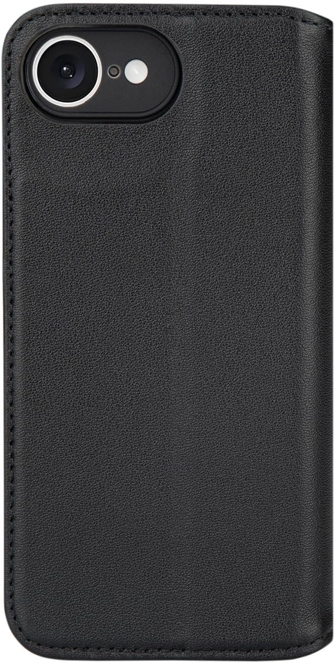 32nd Classic Series 2.0 - Real Leather Book Wallet Flip Case Cover for iPhone 16e (2025), with RFID Blocking Card Slot, Magnetic Closure and Built in Stand - Black