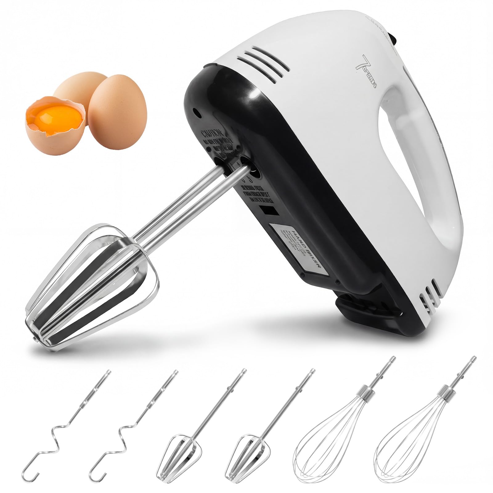 Batidora Eléctrica Manual de 7 Velocidades Ajustables – Diseño Ergonómico, Accesorios de Acero Inoxidable, Piezas Aptas para Lavavajillas, Compacta y Fácil de Usar, Ideal para Montar y Mezclar