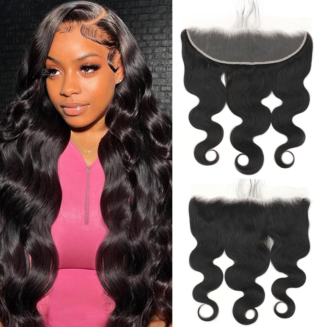 Amazon.com : 13x4 Lace Frontal Body Wave Human Hair HD  display picture 3