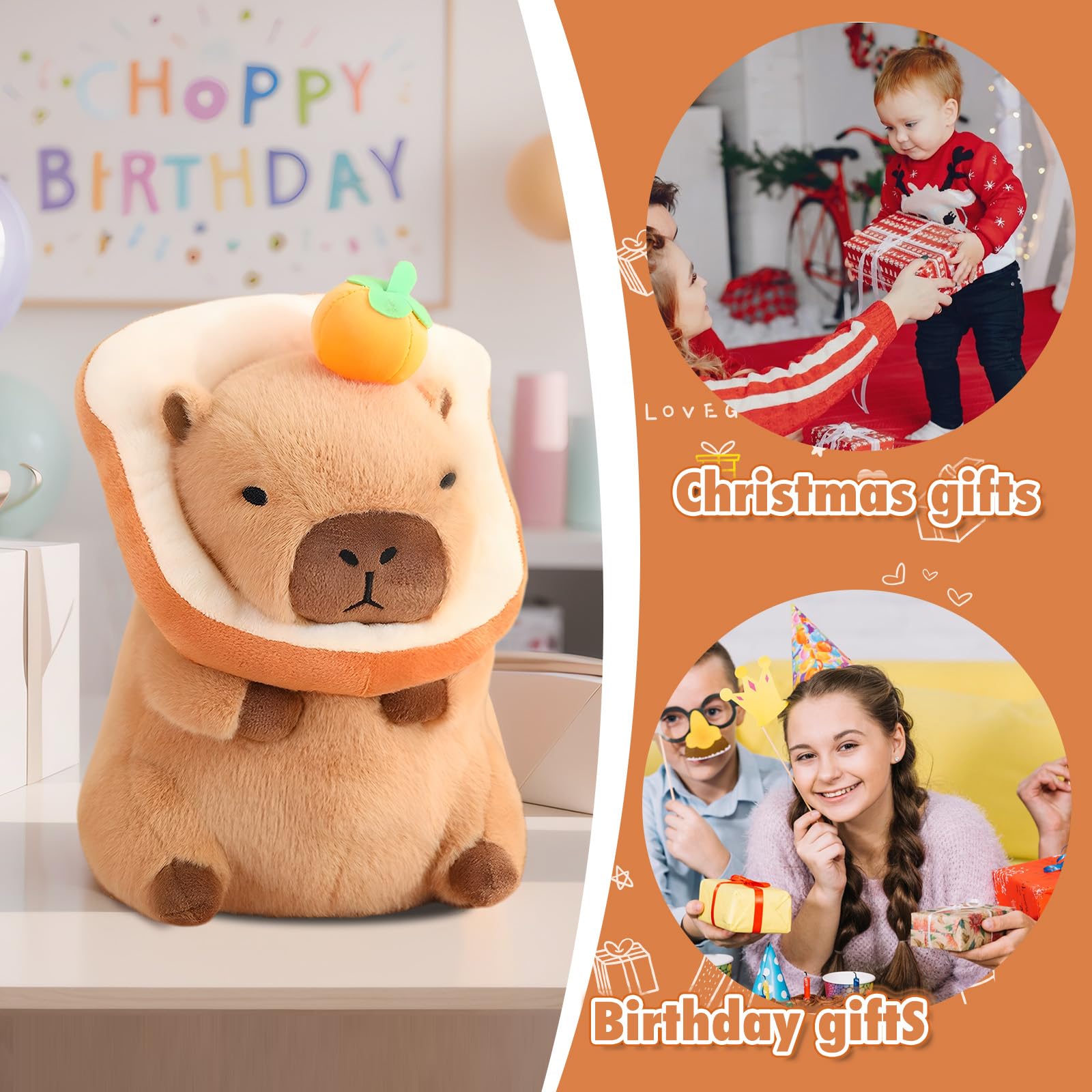 12 Inch Cute Capybara Plush Kawaii Soft Capybara Plush Doll Pillow with Bread Capybara Stuffed Aniamls Toys for Girls Kids Adults Birthdays Valentines Gift ()