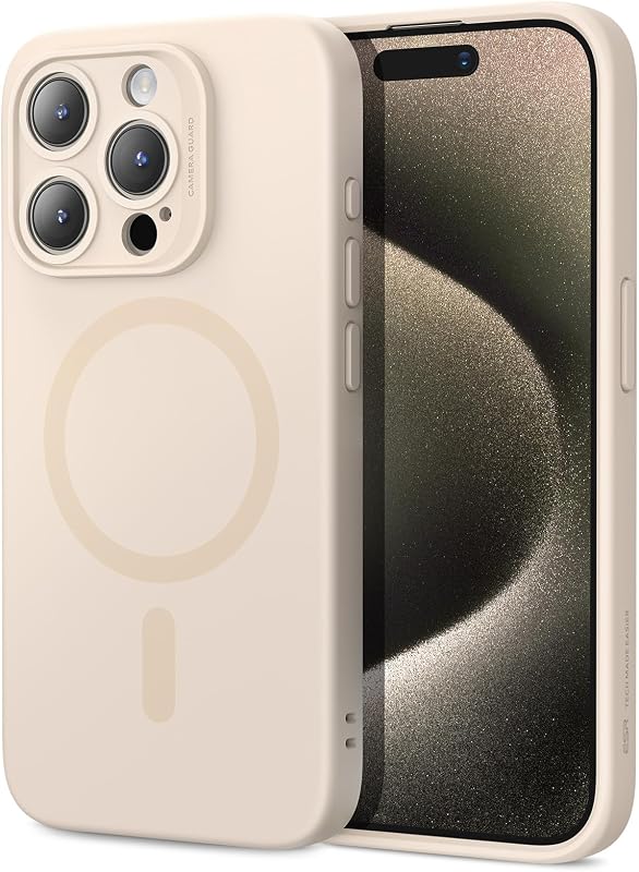 ESR Funda para iPhone 14 Pro con MagSafe, soporta carga magnética, funda de silicona suave y delgada, a prueba de golpes, protección de pantalla completa y cámara, forro de microfibra suave, color marrón claro