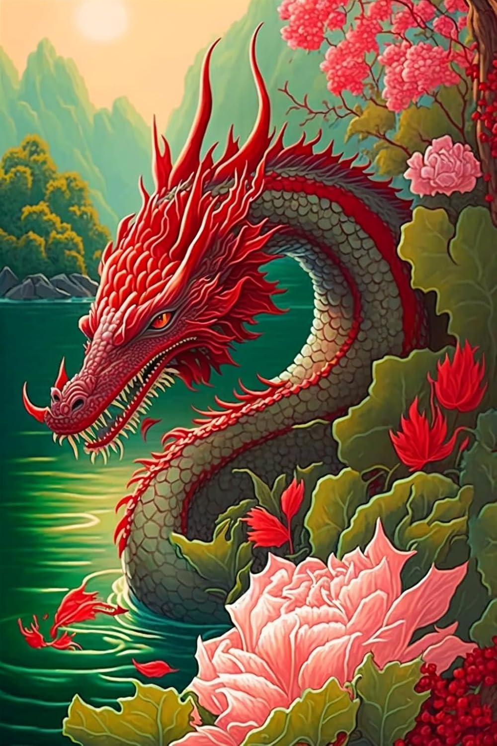 Amazon RMSGOZO DIY Green Lake Red Dragon Diamond Painting 16 X 20 amazon-rmsgozo-diy-green-lake-red-dragon-diamond-painting-16-x-20