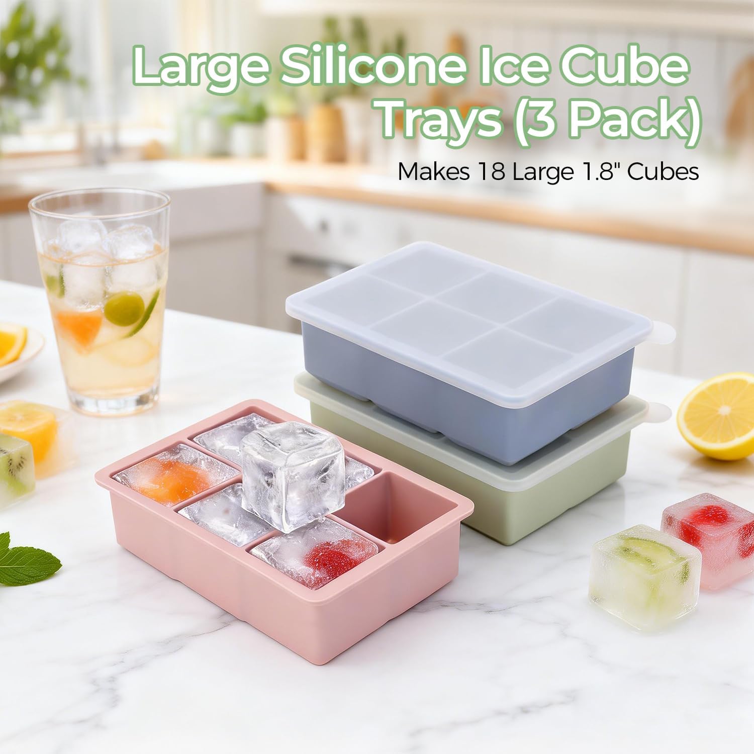 Large Silicone Ice Cube Trays(3 Pack)