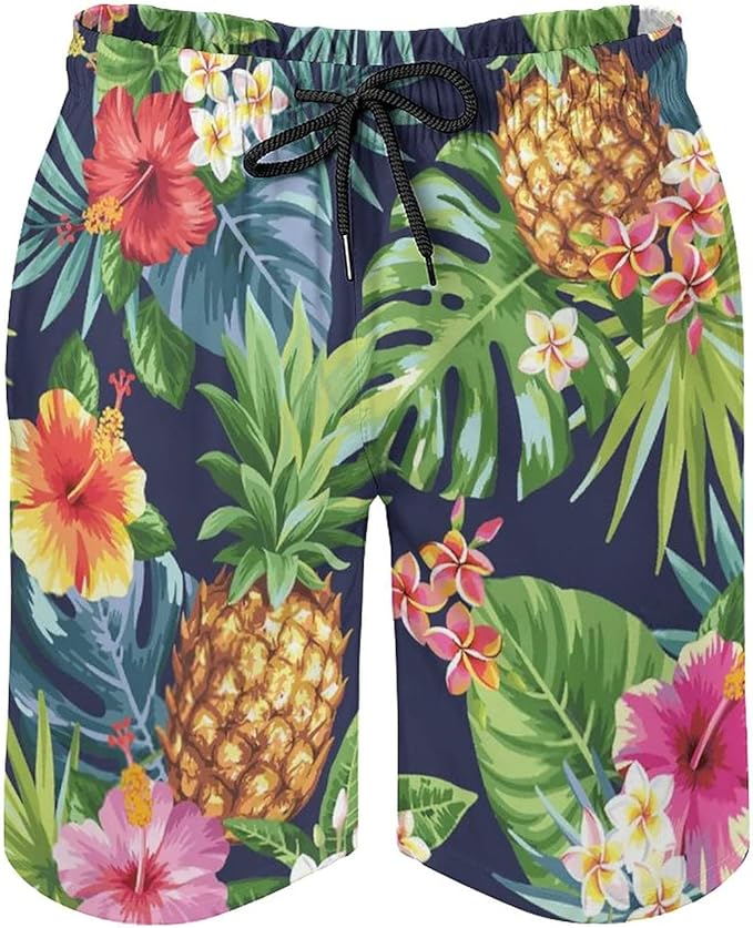 Timeergy Tropical Leaves Pineapples Swim Trunks Men Quick Dry Beach
