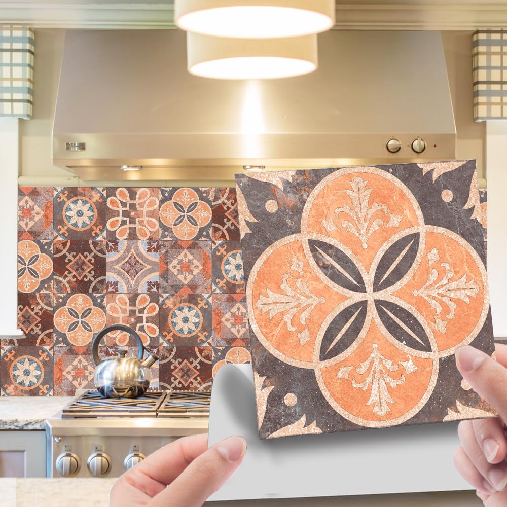 LMYSXAOZ Tile Stickers Vintage Flowers Vinyl Waterproof Stick On Tiles,Self Adhesive Wall Tiles for Kitchen Bathroom, Oilproof Peel and Transfer Sticker 6 PC(30x30cm)