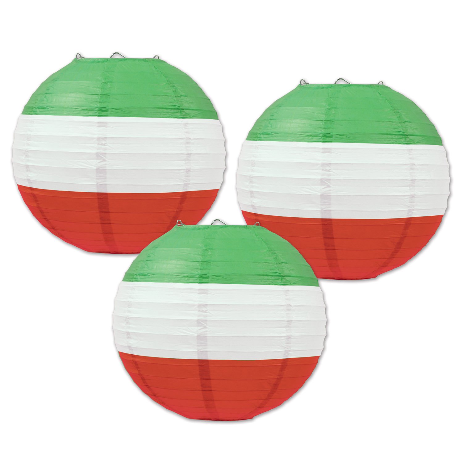 BeistleMulticolored Round Shaped Paper Lanterns, 9 1/2-Inch, Red/White/Green