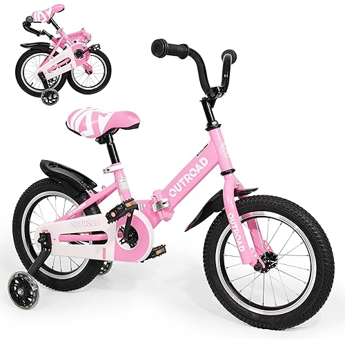 Outroad Kids Bike, Foldable/Classic Children's Bicycle for Boys Girls Age 3-9 Years, 14 16 18 Inch Toddlers Bike with Training Wheels, Multiple Colors