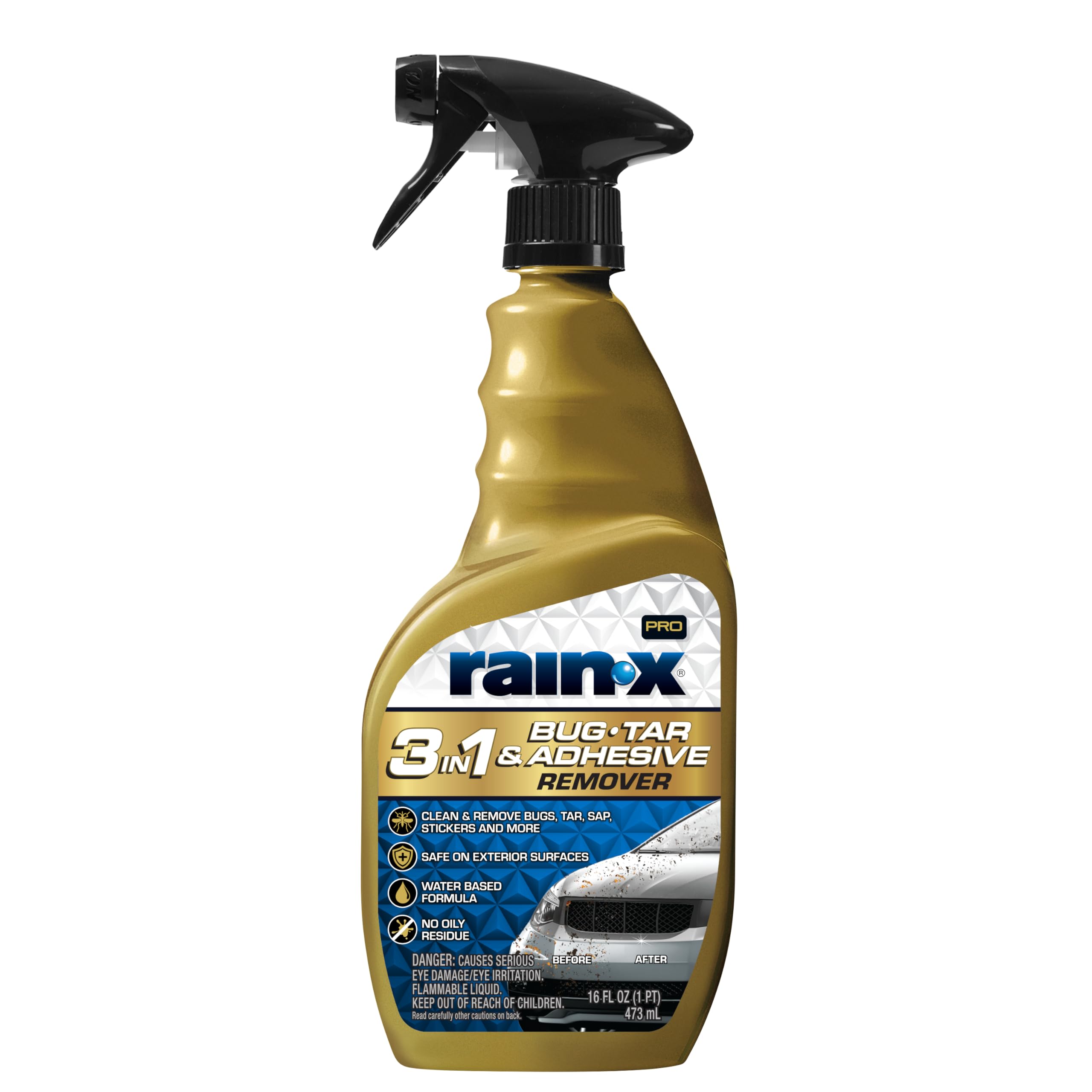 Rain-X Pro 620213 3-in-1 Bug, Tar and Adhesive Remover, 16oz - Premium Bug, Tar and Adhesive Remover to Help Clean and Remove Sticky Contaminants