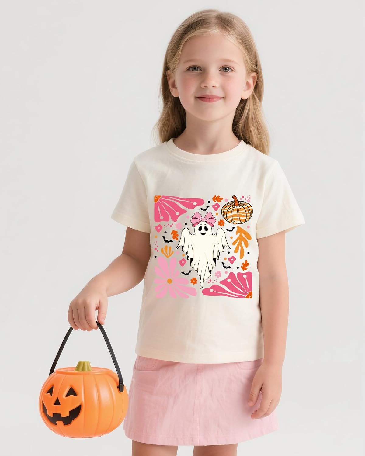 Halloween Shirts for Girls Pumpkin Ghost Graphic Tshirts Cotton Short Sleeve Tee 2-12 Years - Image 2