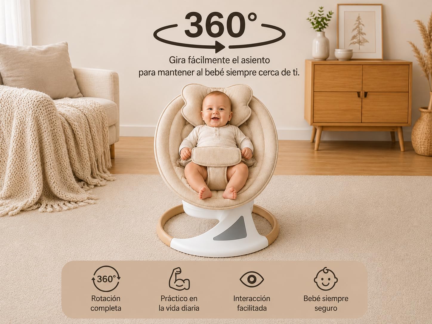 BEBE2LUXE Emy : Silla Mecedora Eléctrica para Niños Emy, Hamaca para Bebé, Columpio Bebe