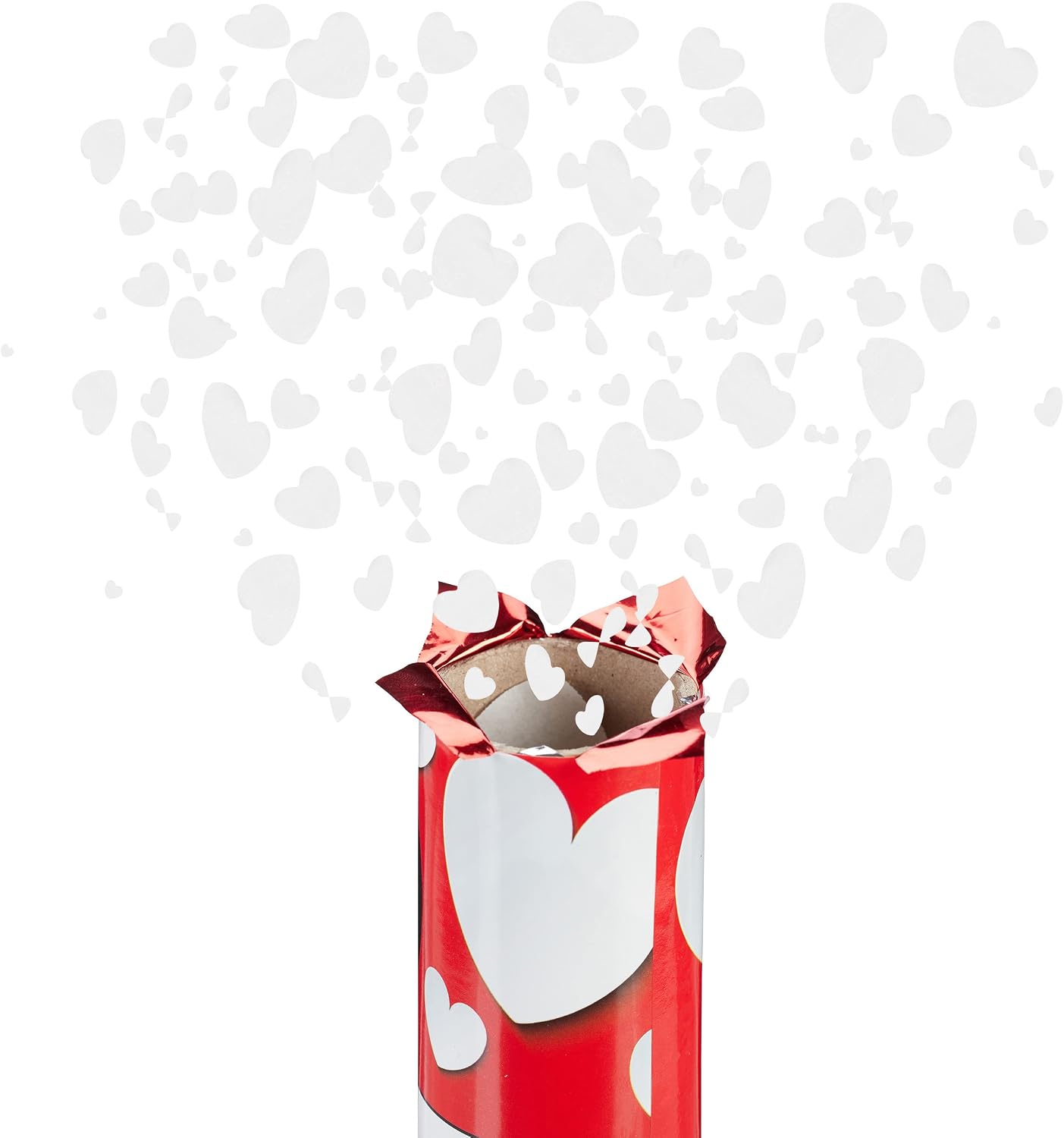Relaxdays Confetti Cannons 12 x Heart, 6-8 m Effect Height, New Year, Birthday, Wedding, 40 cm, Paper, White