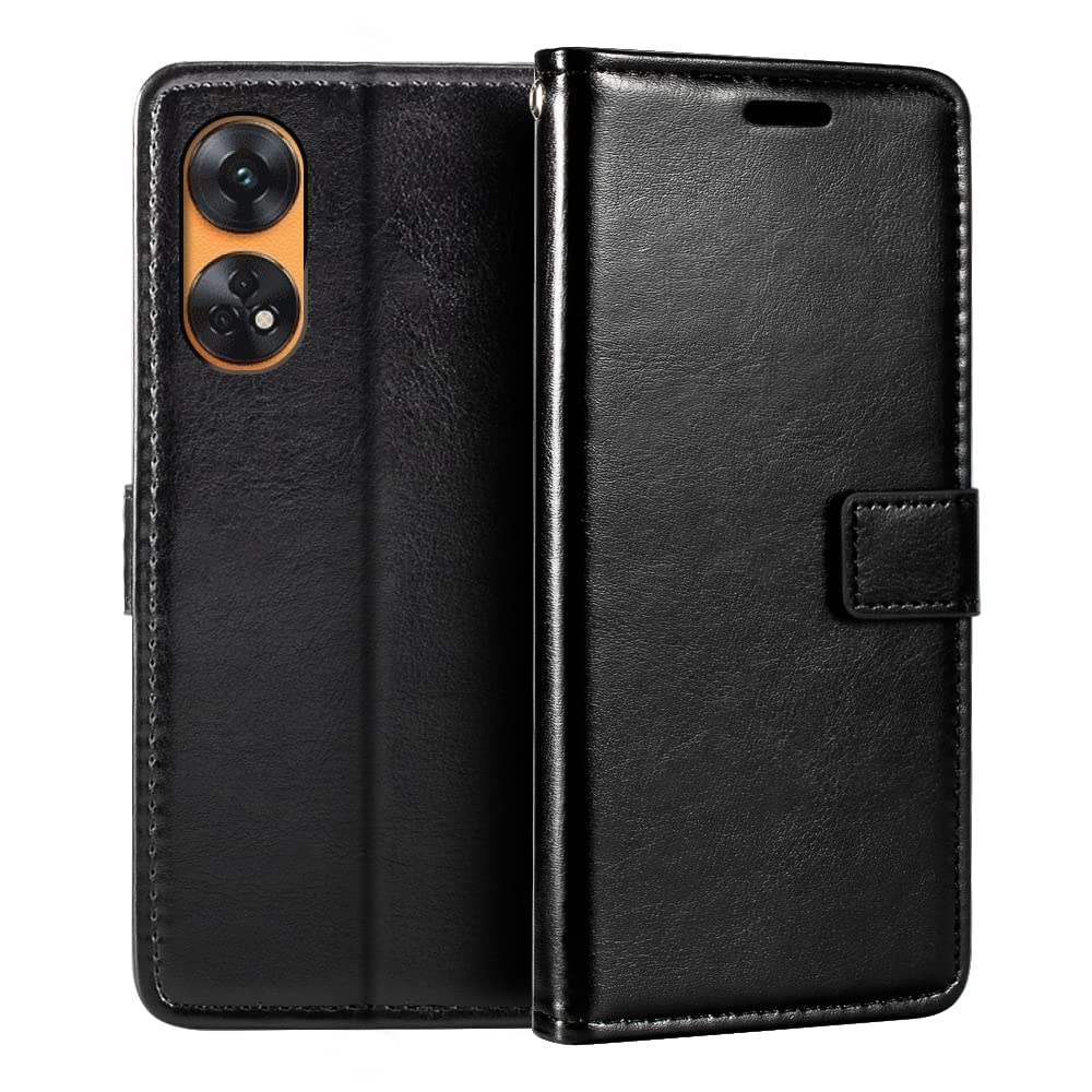 Case for Oppo Reno 8T 5G, with Cash & Card Slots Flip Leather Wallet Case, with Stand PU Slim Leather Wallet Cover for Oppo Reno8 T 5G (Oppo Reno 8T 5G, Faux Leather, Black)