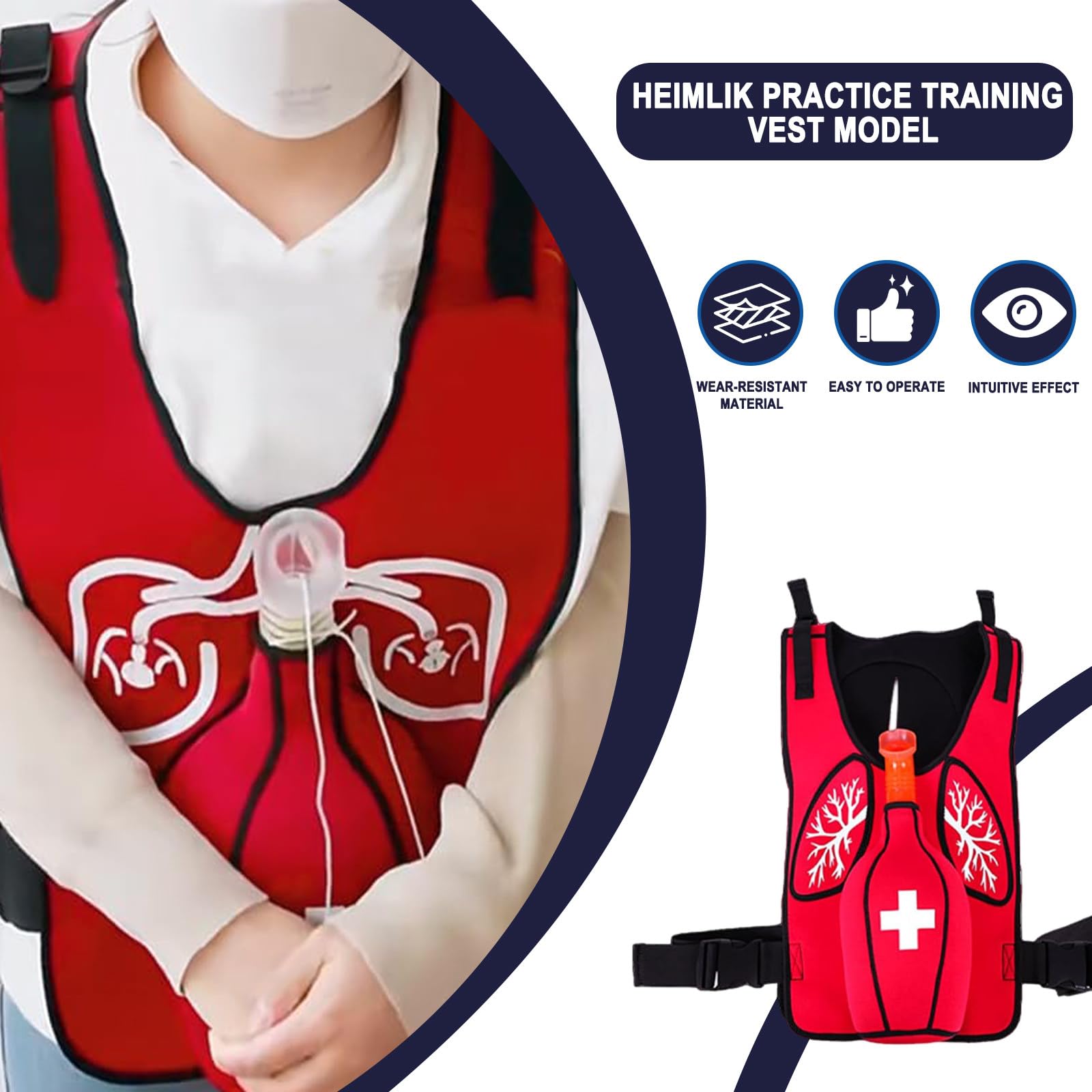 Trainingsweste zur Lernhilfe des Heimlich-Griffs, Atemwegsobstruktionssimulator mit Rückstoßfunktion, geeignet für medizinische Fakultäten und Erste-Hilfe-Kurse,Red-Adults