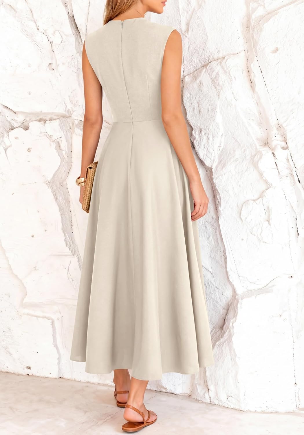 BTFBM Summer Dresses for Women 2026 Mock Neck Sleeveless High Waist Flowy Aline Maxi Spring Wedding Guest Dress Cocktail - Image 3