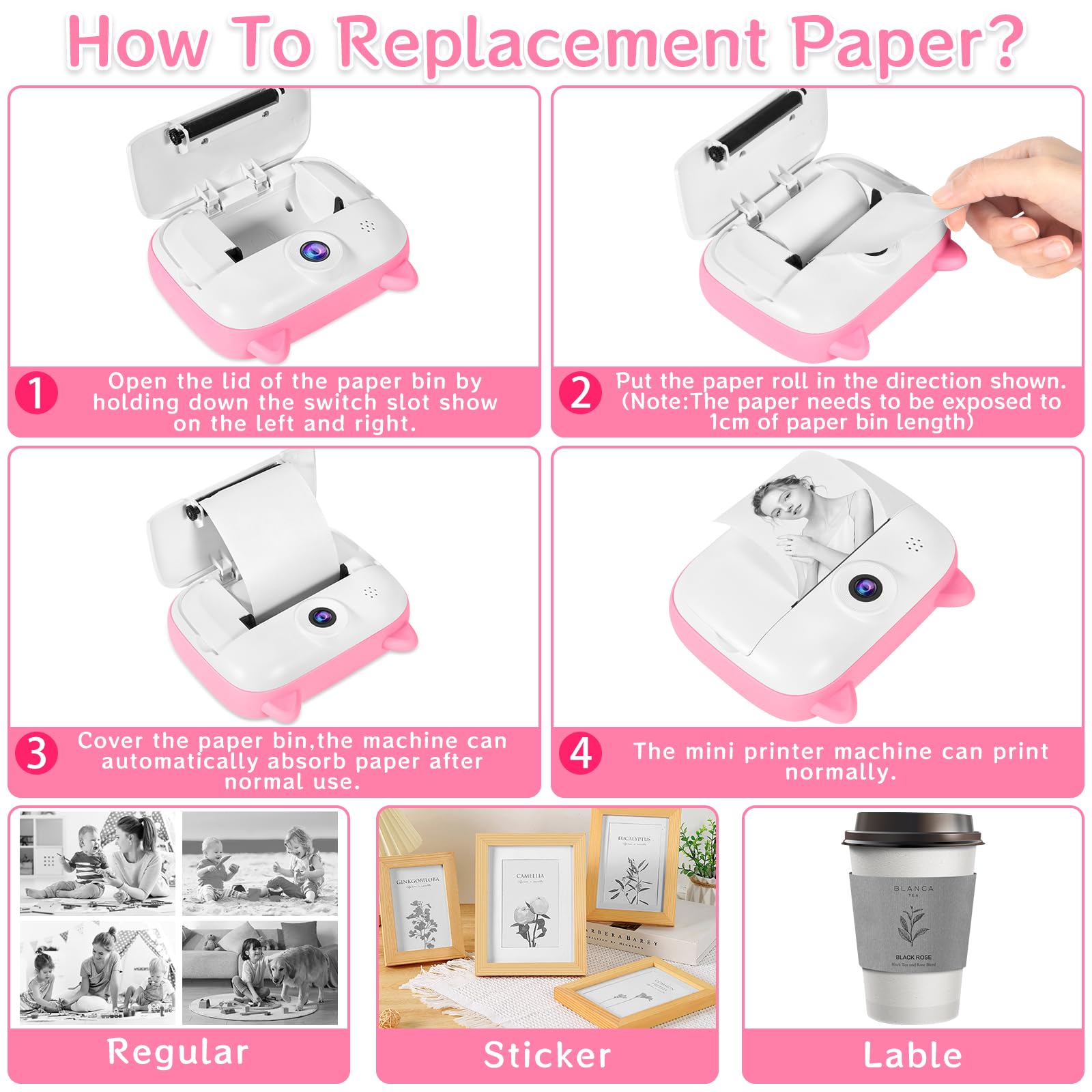 Appareil Photo Instantané, 2.4" Écran Appareil Photo Enfant avec Papier d'impression et Carte 32GB, Mode Selfie et Video, Cadeau Jouet pour Enfant Garçons Filles de 3-14 Ans