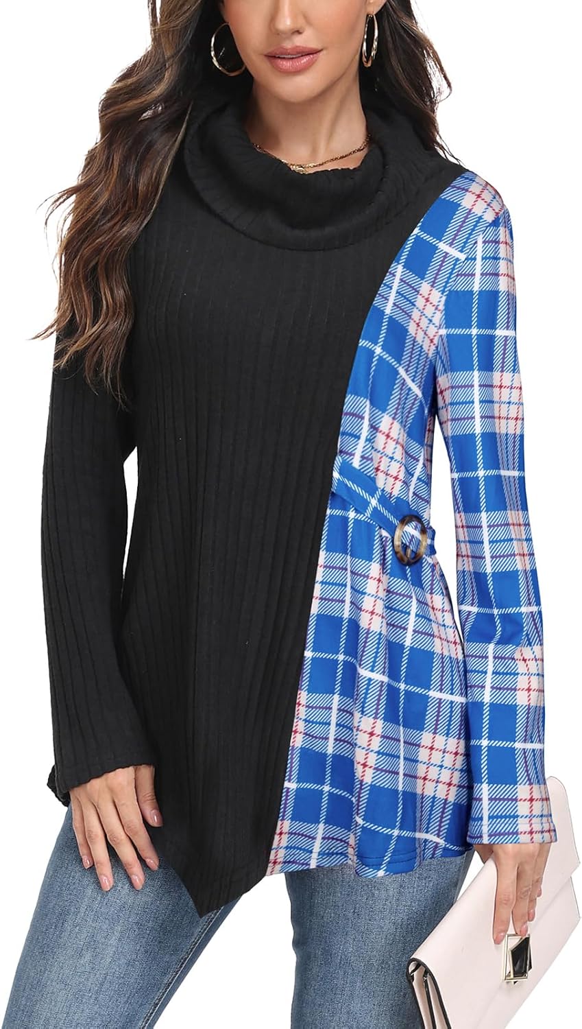 SeSe Code Cowl Neck Tunic Sweater for Women Lightweight Long Sleeve Tunic Tops for Leggings with Asymmetric Hem Knit Pullover - Image 4