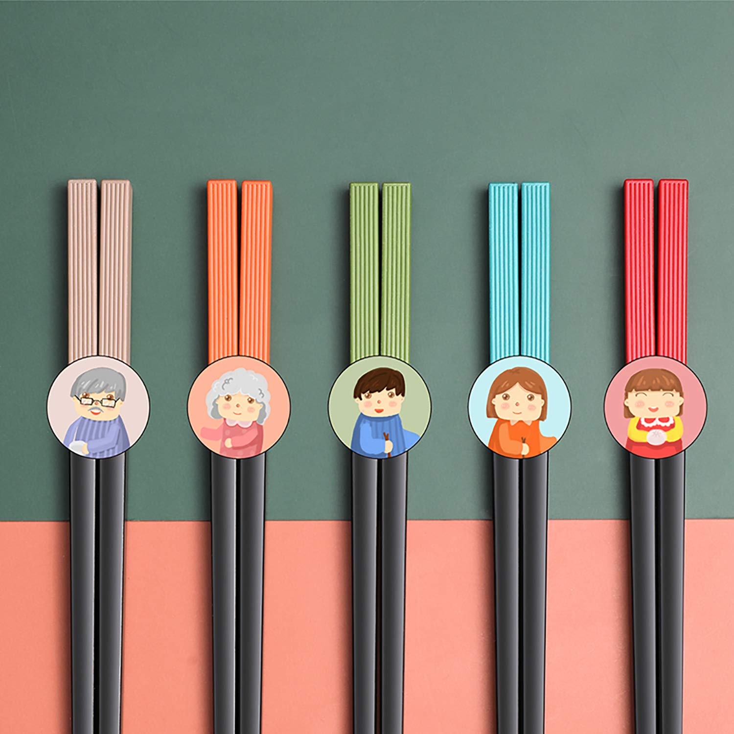 10 Paar mehrfarbige Essstäbchen-Set aus Fiberglaslegierung, wiederverwendbare rutschfeste quadratische japanische chinesische Essstäbchen für Sushi-Nudeln Reis hitzebeständig grün-24 cm (Farbe 24 cm