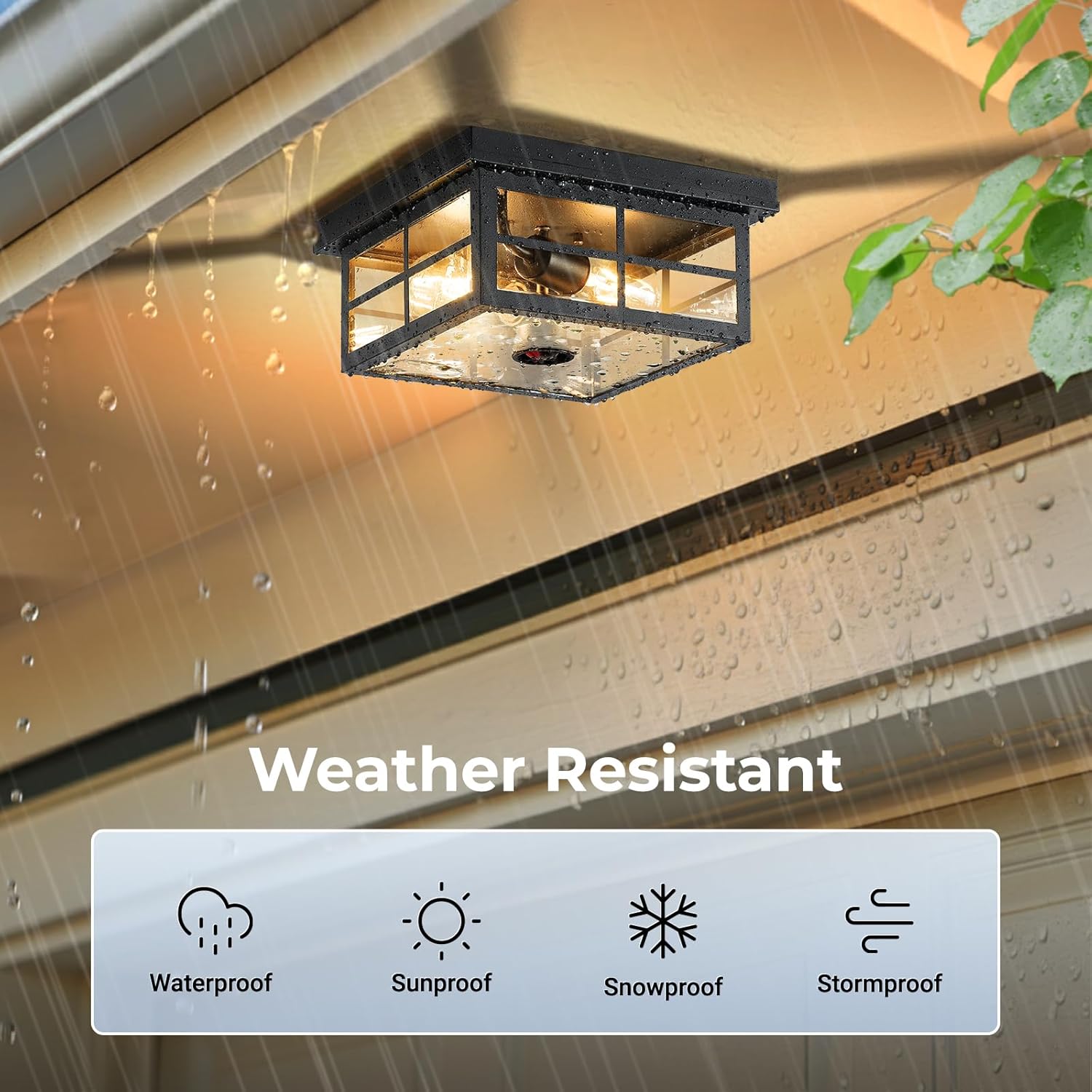 Motion Sensor Outdoor Ceiling Light with Remote, Distance and Time Adjustable Outside Flush Mount Ceiling Light, 5 Modes Porch Lights Outdoor Ceiling for Garage, Porch, Entryway, Black, Square