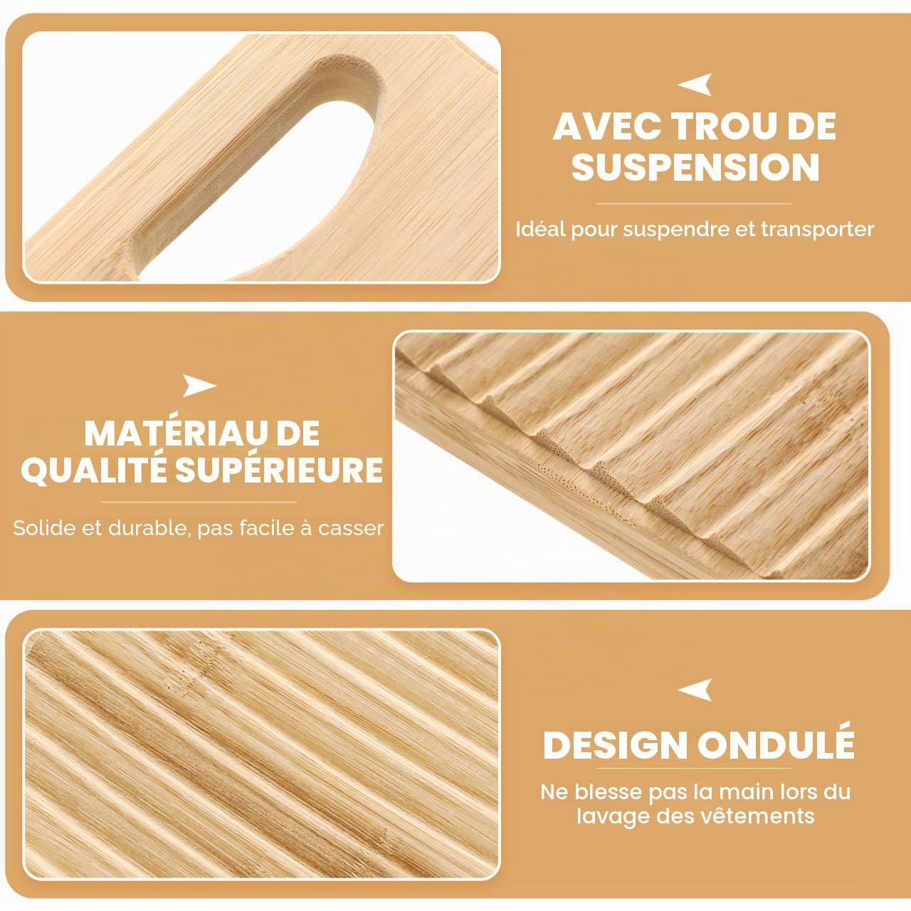 Hemoton Planche à laver en bambou naturel 40 x 15 cm