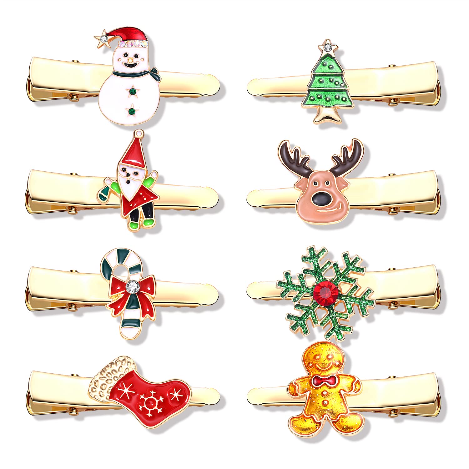 Boderier 8 Pack Christmas Hair Clips Enamel Christmas Tree Reindeer Socks Snowflake Clips Hair Barrette Accessories for Xmas Holiday Gift B