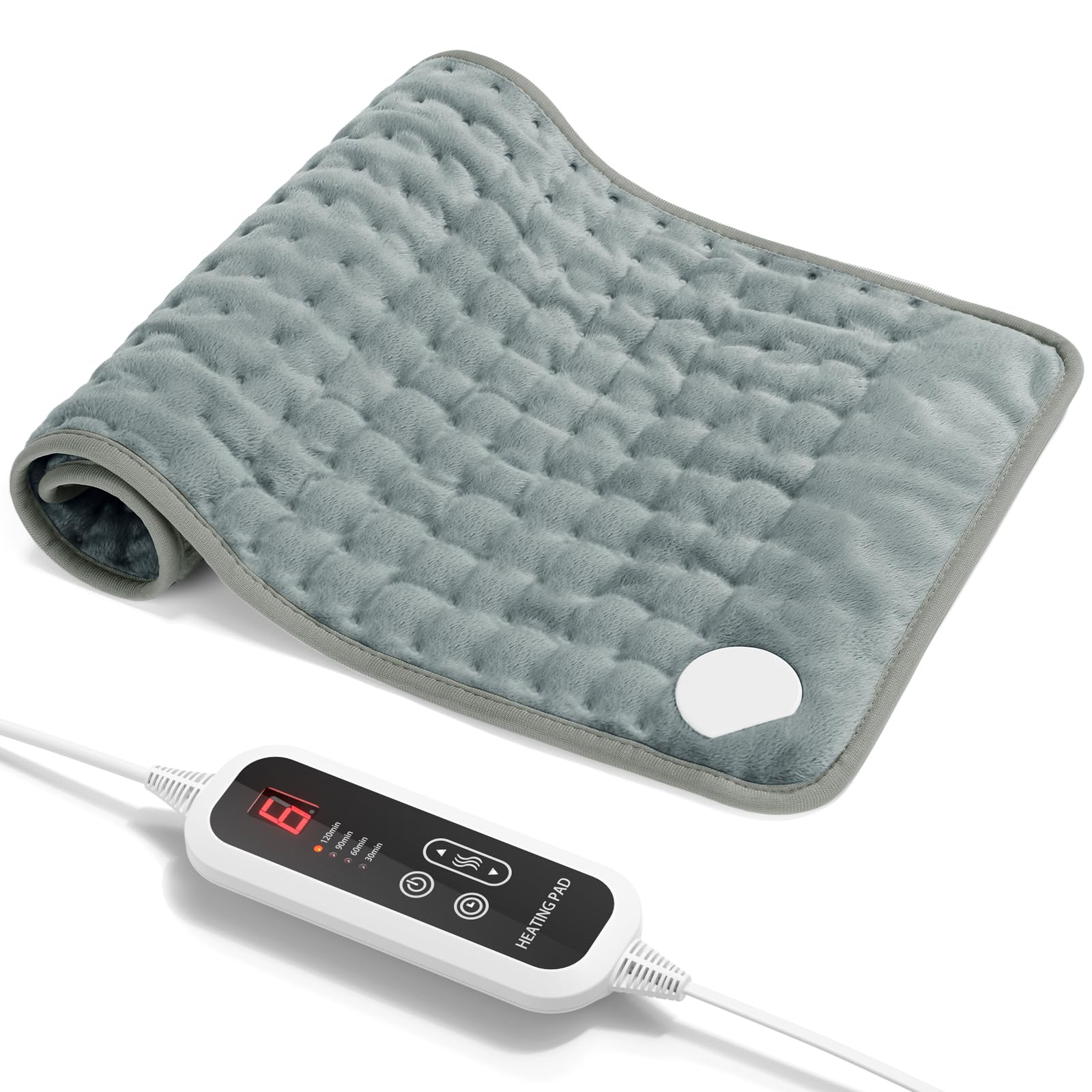 Levesolls Termoforo Elettrico 60x30cm – 6 Livelli Di Temperatura, 4 Timer | Per Schiena, Spalle e Addome, Riscaldamento Rapido, Spegnimento Automatico, Lavabile In Lavatrice - Grigio Scuro